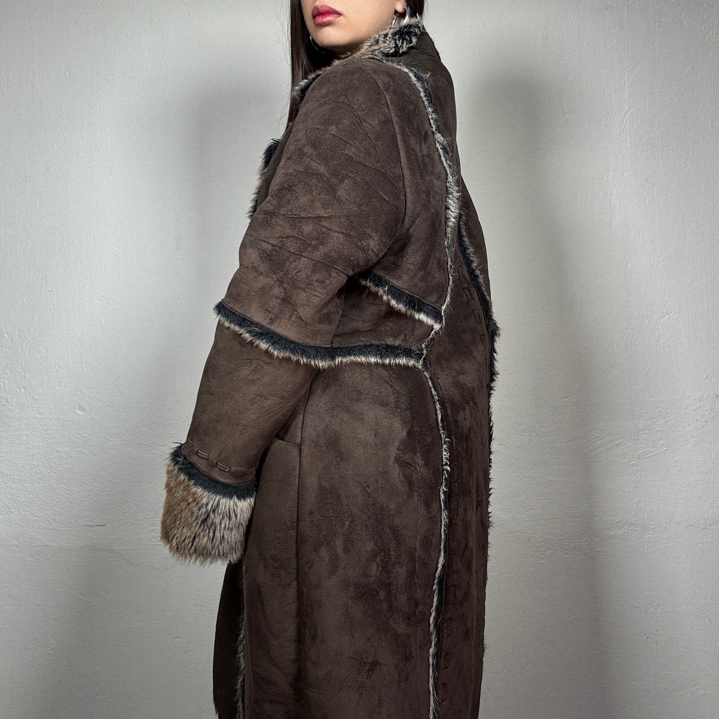 Vintage 90’s Brown Archive Faux Fur Trim Coat (M)
