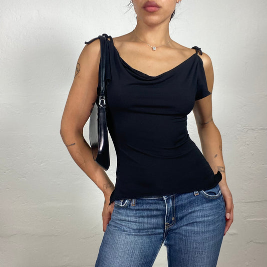 Vintage 2000's Clubwear Black Slim Fit Cami Top with Draped Detail (S)