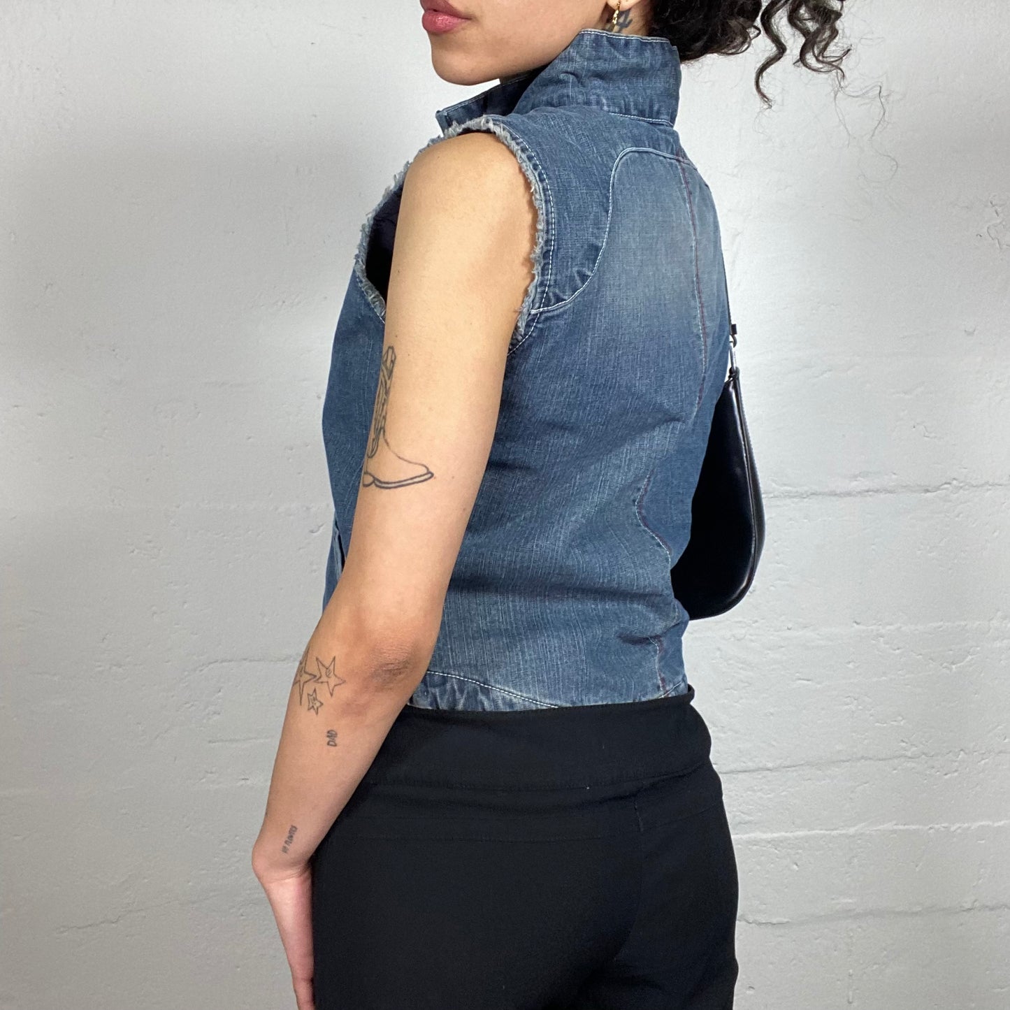 Vintage 2000's Downtown Girl Classic Blue High Neck Zip Up Vest (M)