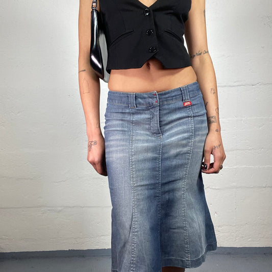 Vintage 2000's Miss Sixty Office Girl Fit Classic Blue Washed Out Midi Skirt (M)