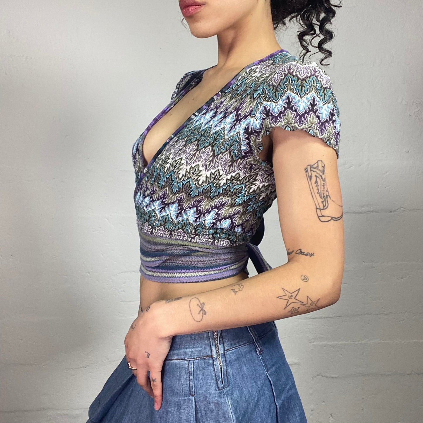 Vintage 2000's Hippie Wrapping Cardigan Style Top with Geomentric Print (S)