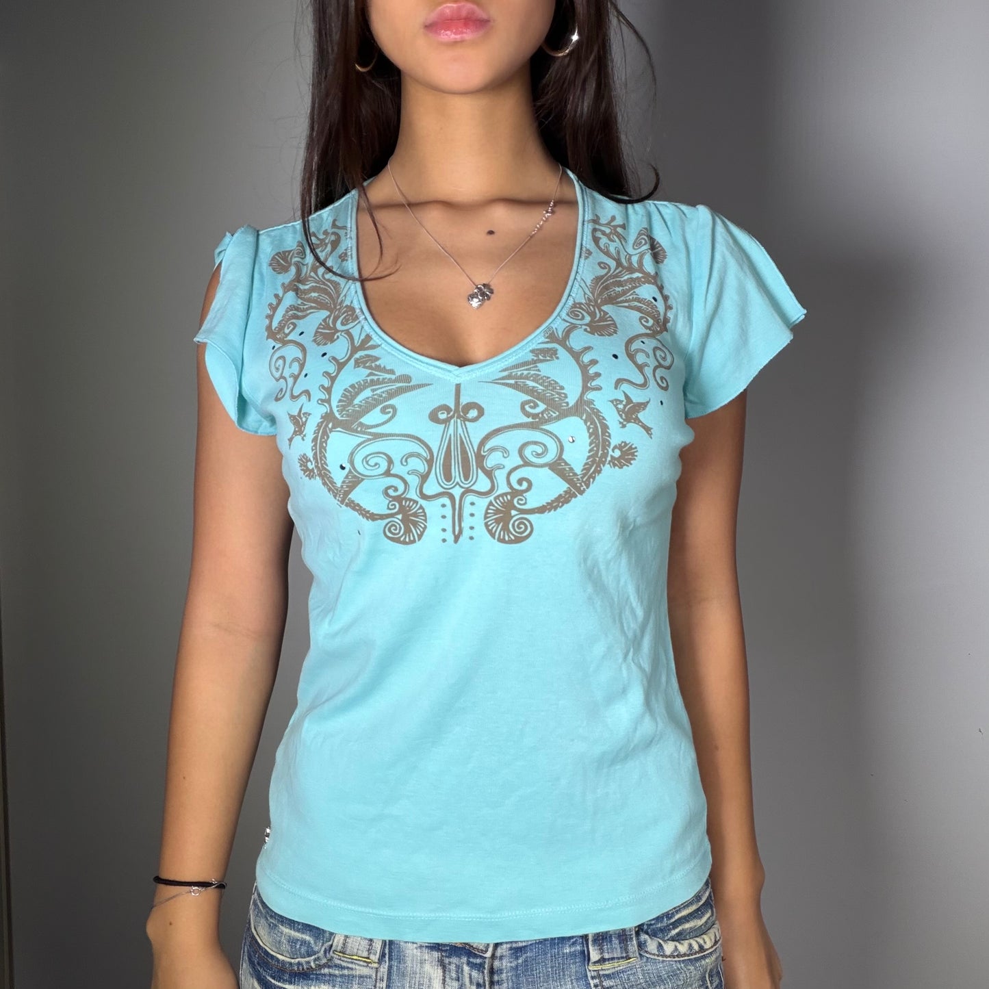 Vintage 90's Coquette Blue Graphic Baby Tee (M)