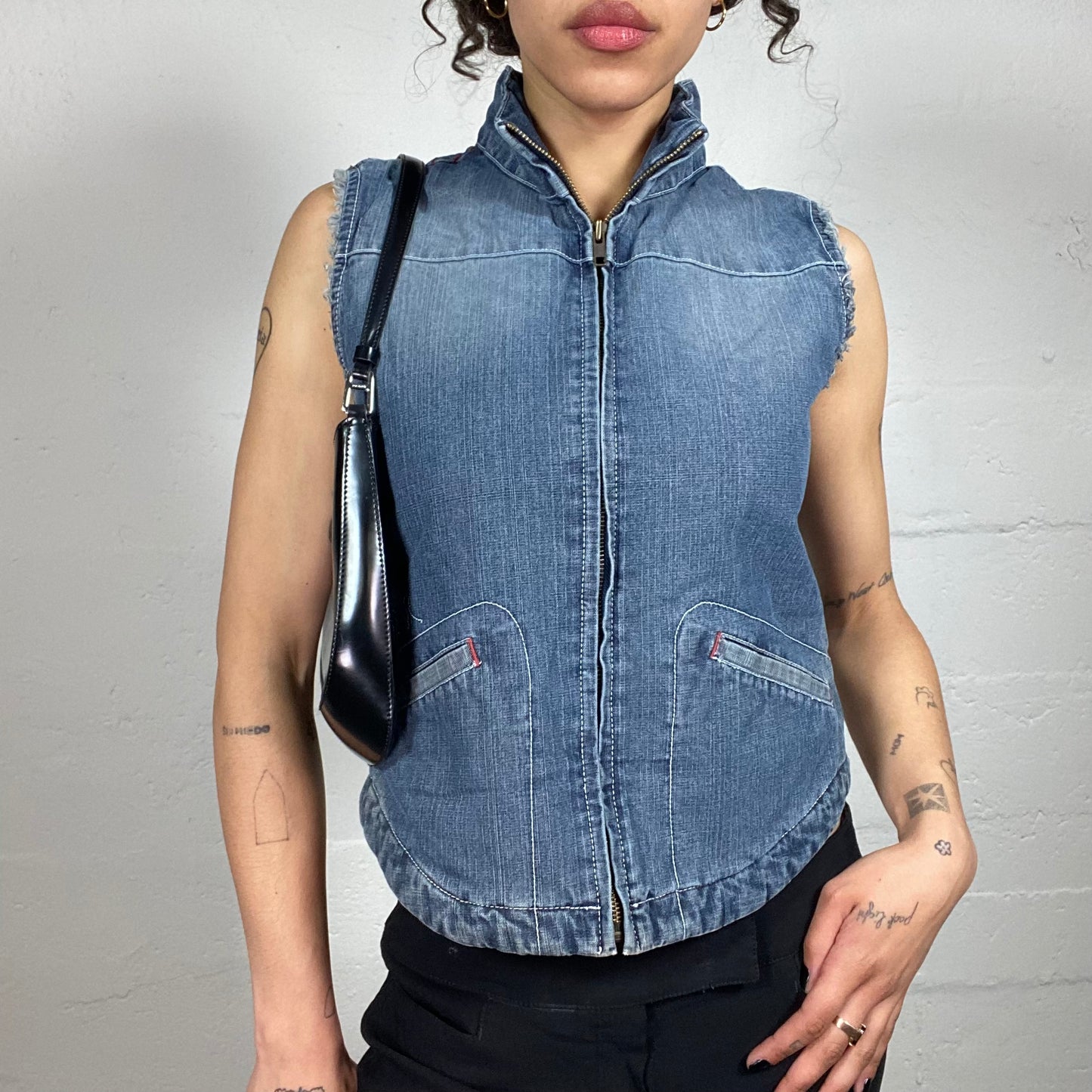 Vintage 2000's Downtown Girl Classic Blue High Neck Zip Up Vest (M)