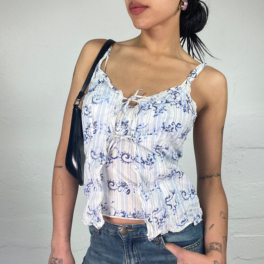 Vintage 2000's Soft Girl White Pleated Layered Cami Top (S)