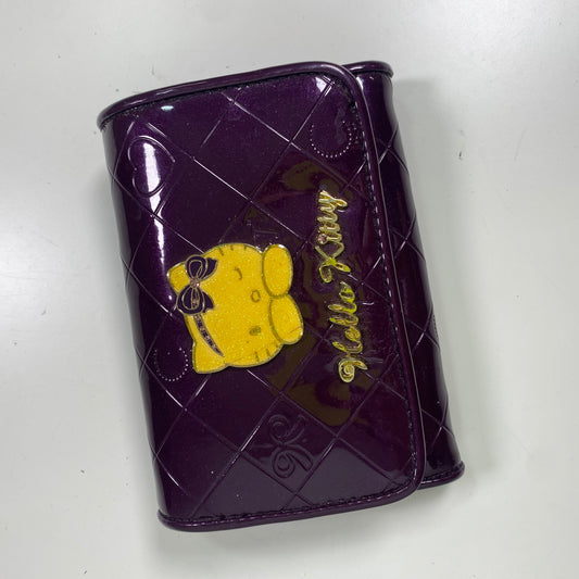 Vintage 2000's Cute Hello Kitty Purple Glossy Wallet with Yellow Kitty Logo