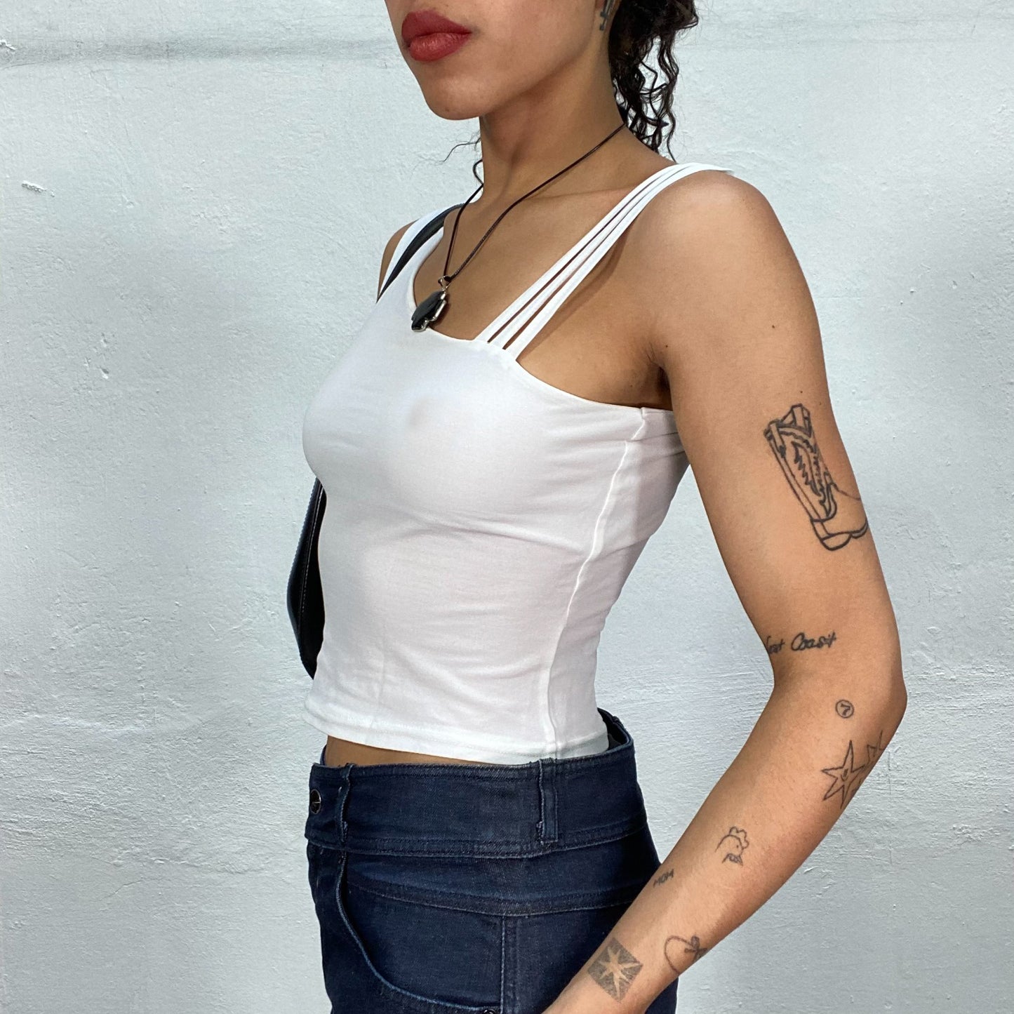 Vintage 2000's Cyber White Asymetric Top with Triple Strap (S)