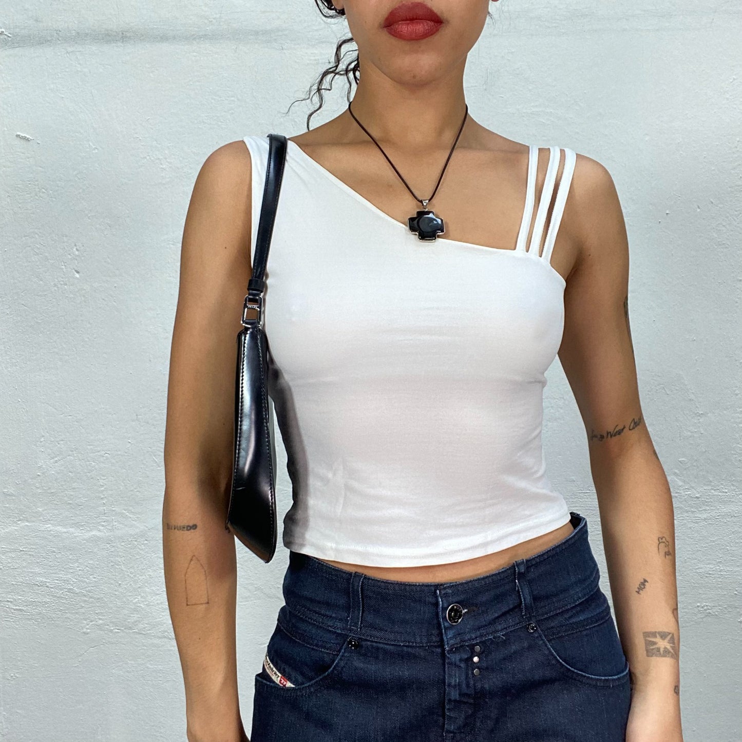 Vintage 2000's Cyber White Asymetric Top with Triple Strap (S)