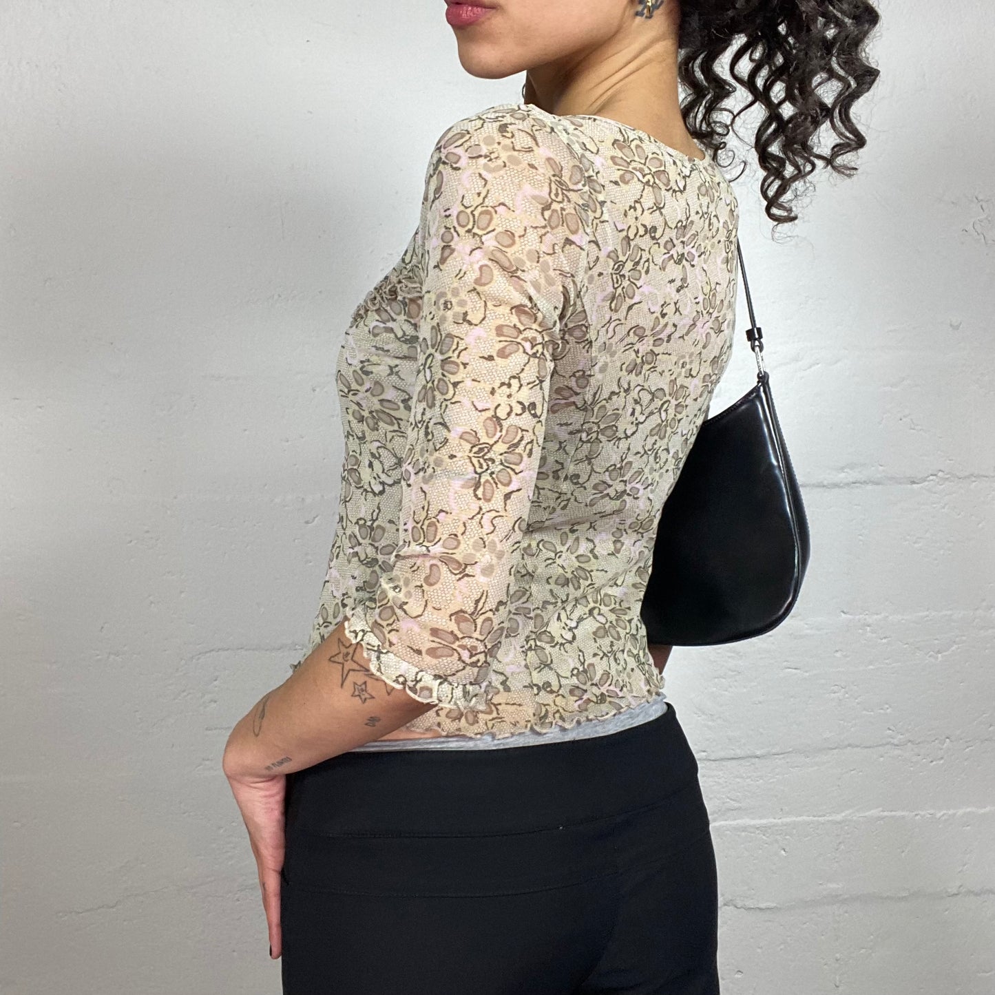 Vintage 2000's Romantic Summer Mesh Cardigan Style Top with Floral Print (S)