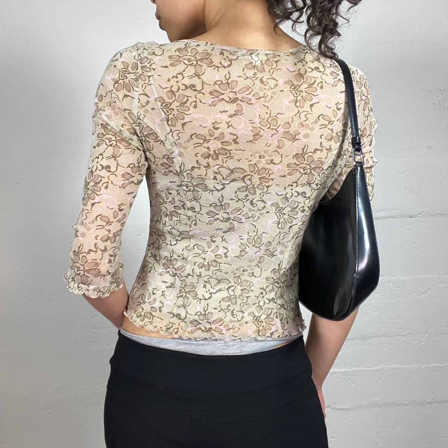 Vintage 2000's Romantic Summer Mesh Cardigan Style Top with Floral Print (S)