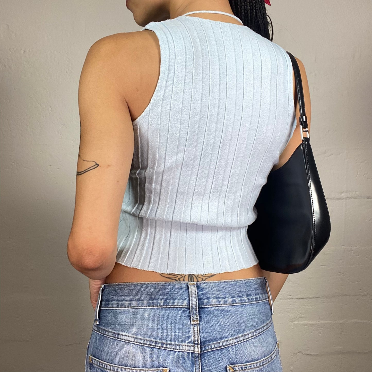 Vintage 2000's Sporty Jersey Baby Blue Cropped Lace Up Top (M)