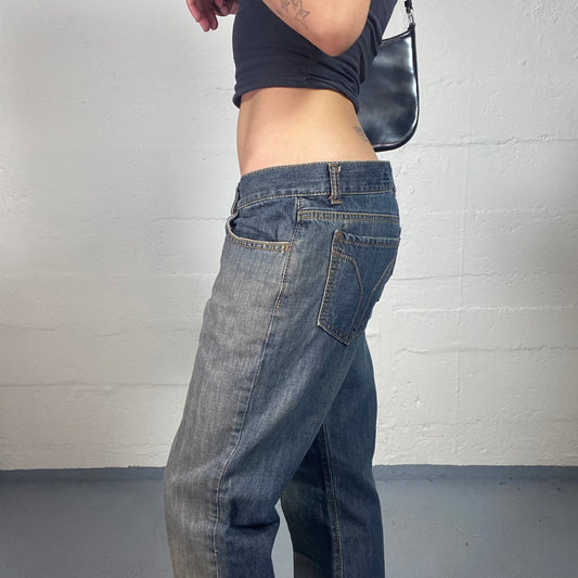 Vintage 2000's Miss Sixty Downtown Girl Dirty Wash Effect Straight Fit Low Waisted Jeans (L)