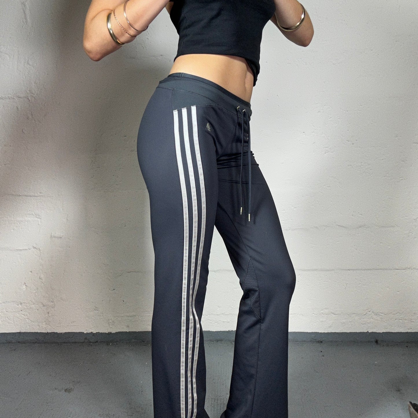 Vintage 2000's Archive Adidas Black Classic Flare Sporty Pants with Side Stripes (S)