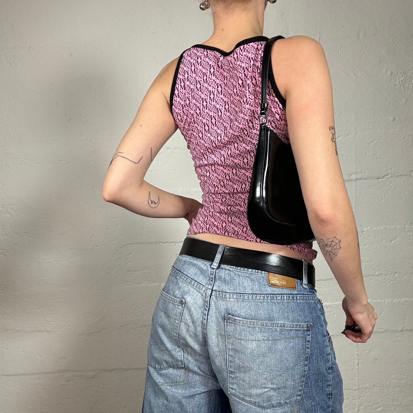 Vintage 2000's Morgan Model off Duty Highneck Pink Top with Monogram Print (S)