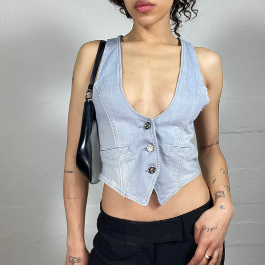 Vintage 2000's Xtina Light Wash Denim Button Up Vest Top (S)