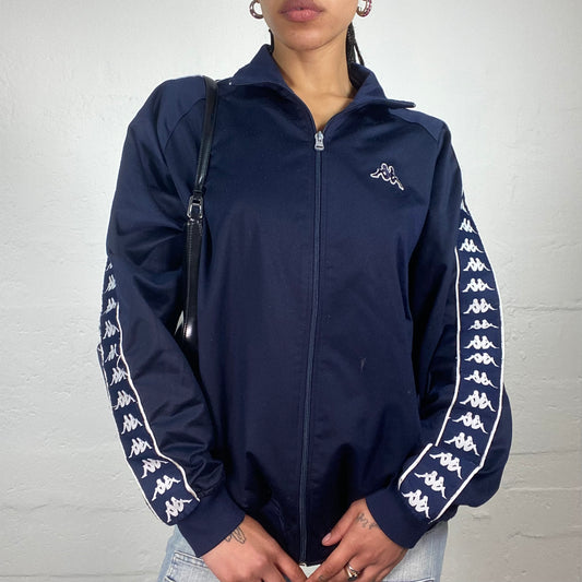 Vintage 90’s Kappa Sporty Navy Blue Zip Up Pullover with Sleeve Logo Print (L)