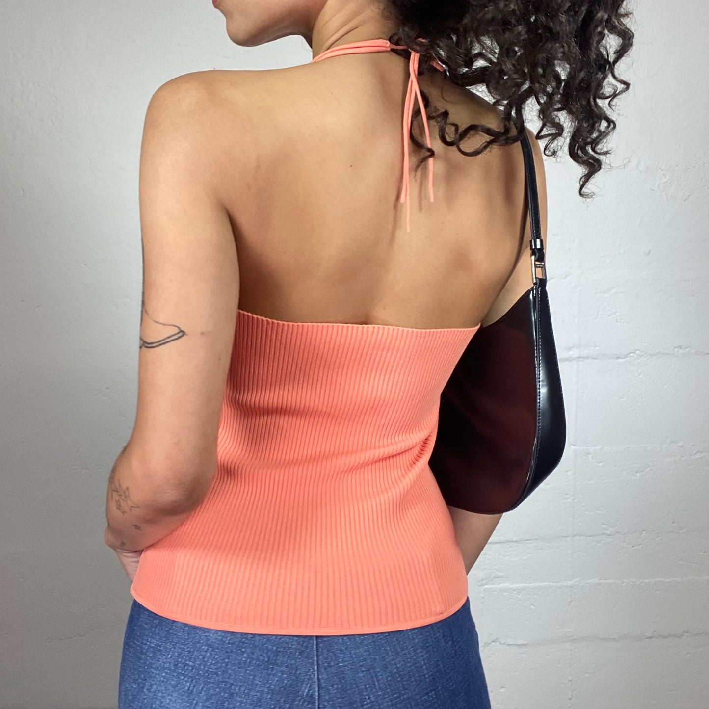 Vintage 2000's Clubwear Coral Neckholder Top with Sequins Multicoloured Embroidery (M)