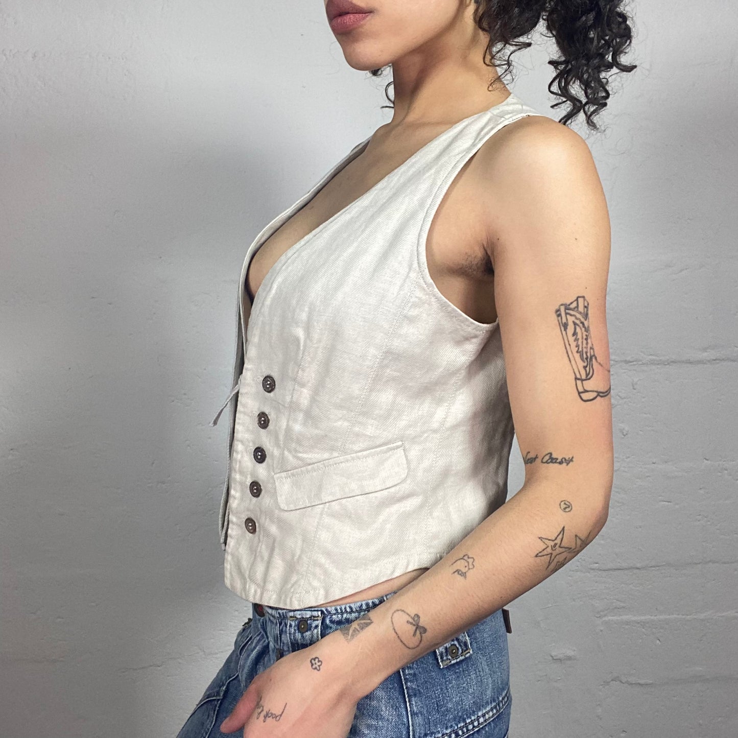 Vintage 2000's Downtown Girl Beige Double Closing Vest (M)