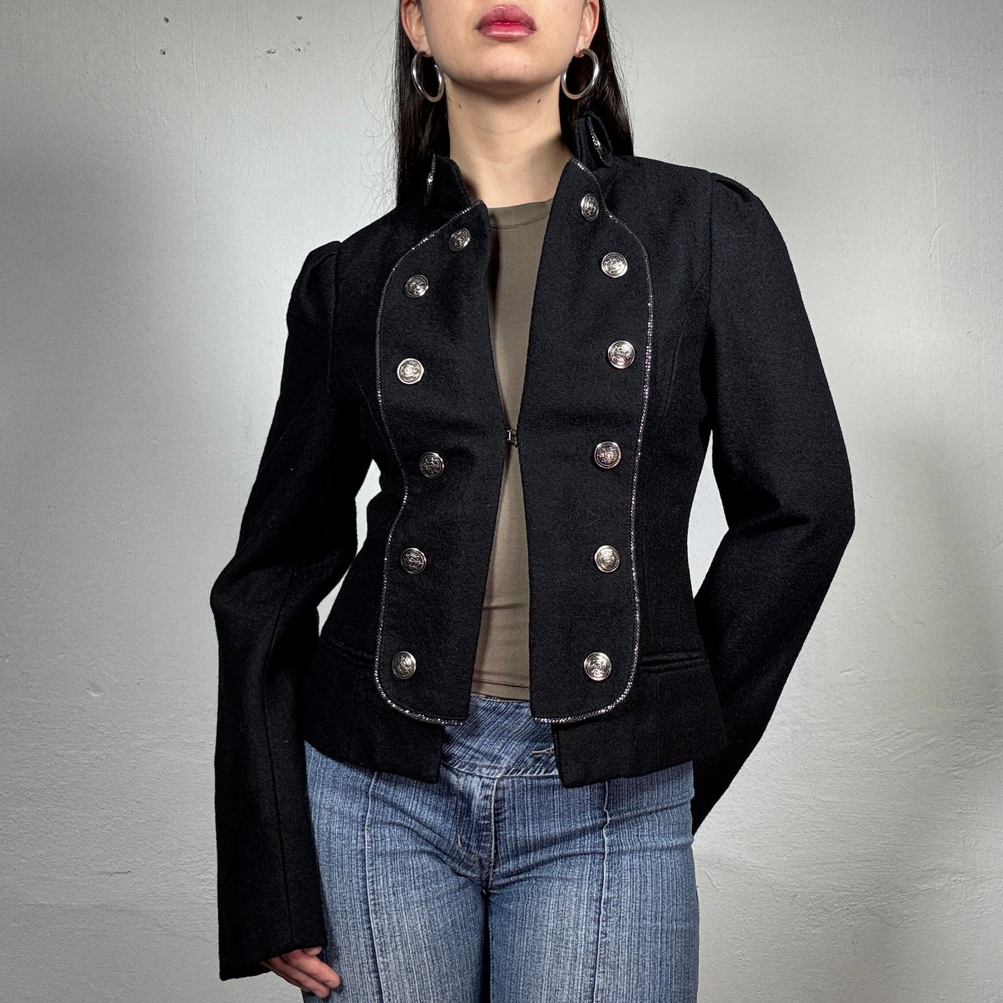 Vintage 2000’s Black Archive Military Style Hussar Jacket with Golden Buttons (S)