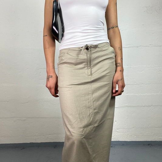 Vintage 2000's Downtown Girl Khaki Beige Linen Zip Maxi Skirt (M)