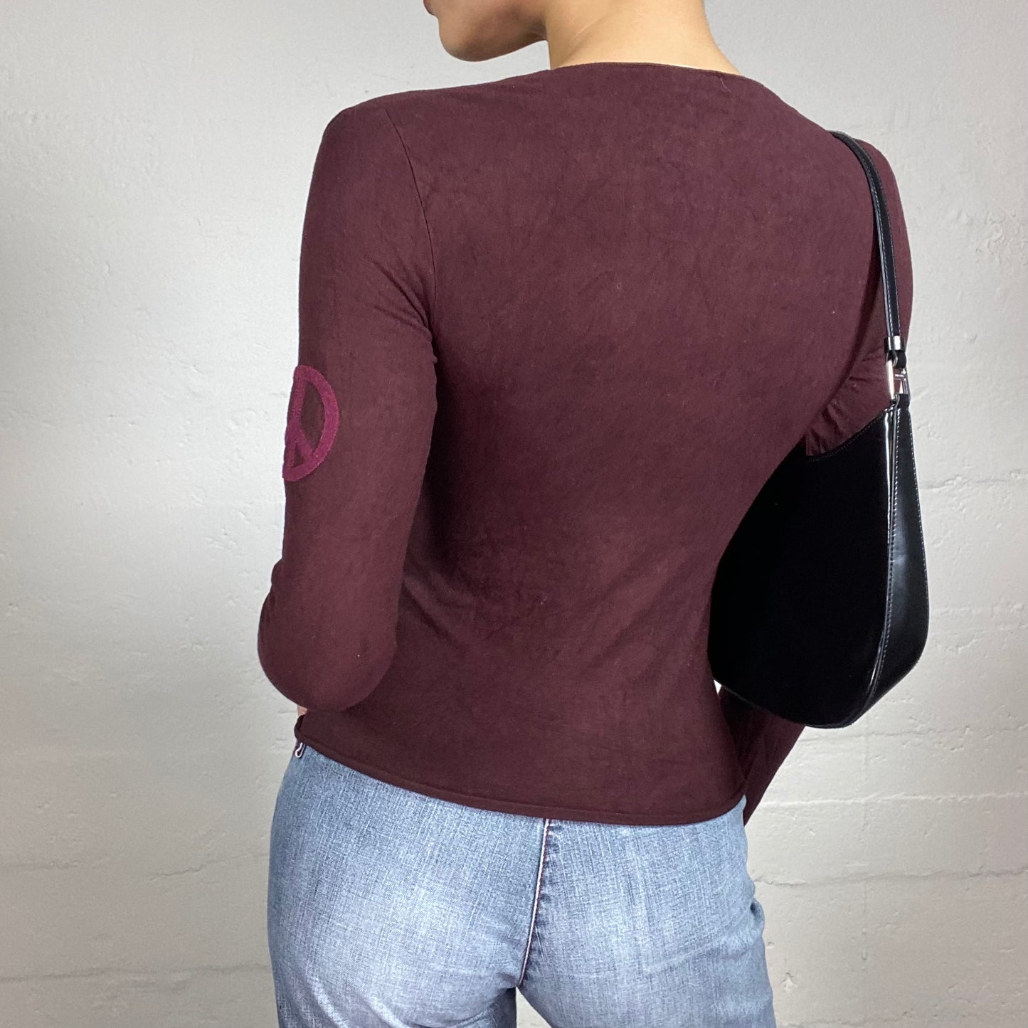 Vintage 2000's Streetstyle Burgundy Longsleeve Top with Multiple Embroidery (S)