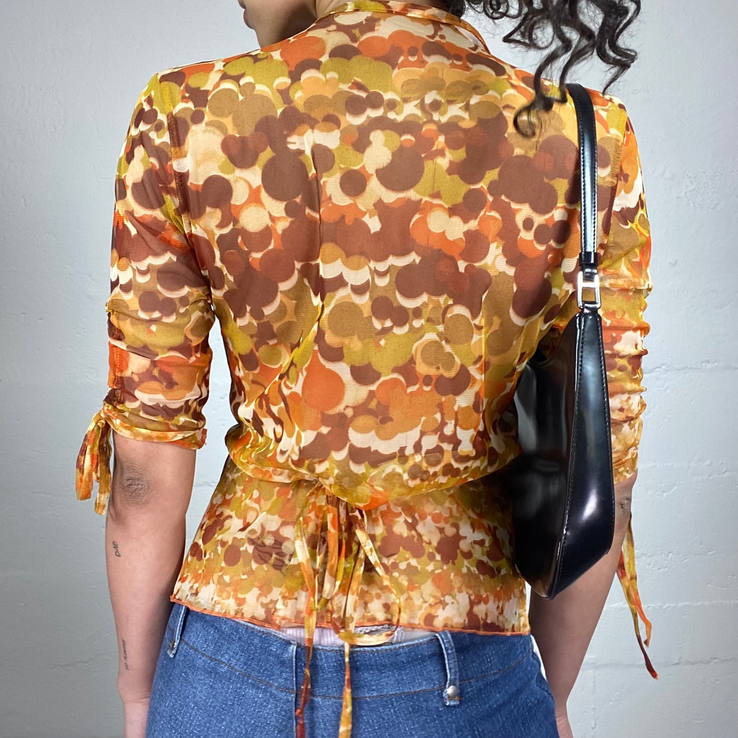 Vintage 2000's Summer Chiffon Printed Wrapped Up 2/4 Sleeve with Sleeve Rubber Sleeve Detail (L)