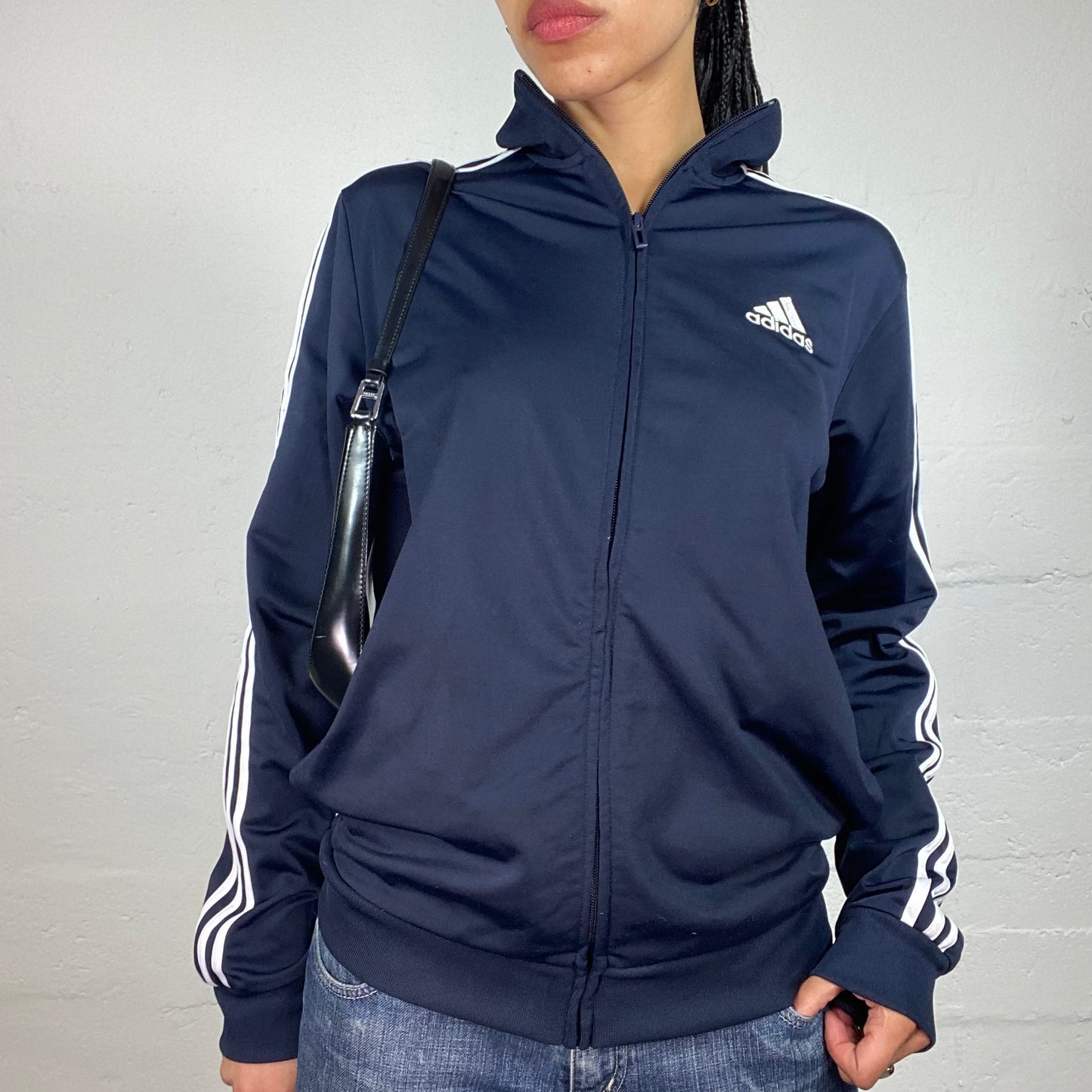 Vintage 2000's Archive Adidas Sporty Navy Blue Zip Up Pullover (M)