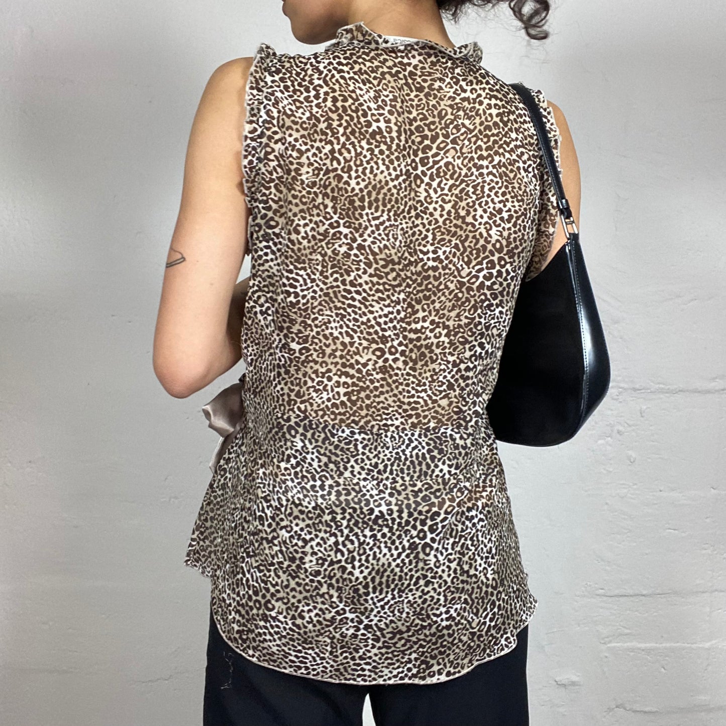 Vintage 2000's Cheetah Girl Chiffon Wrapped Side Satin Binding Animal Print Top (M/L)