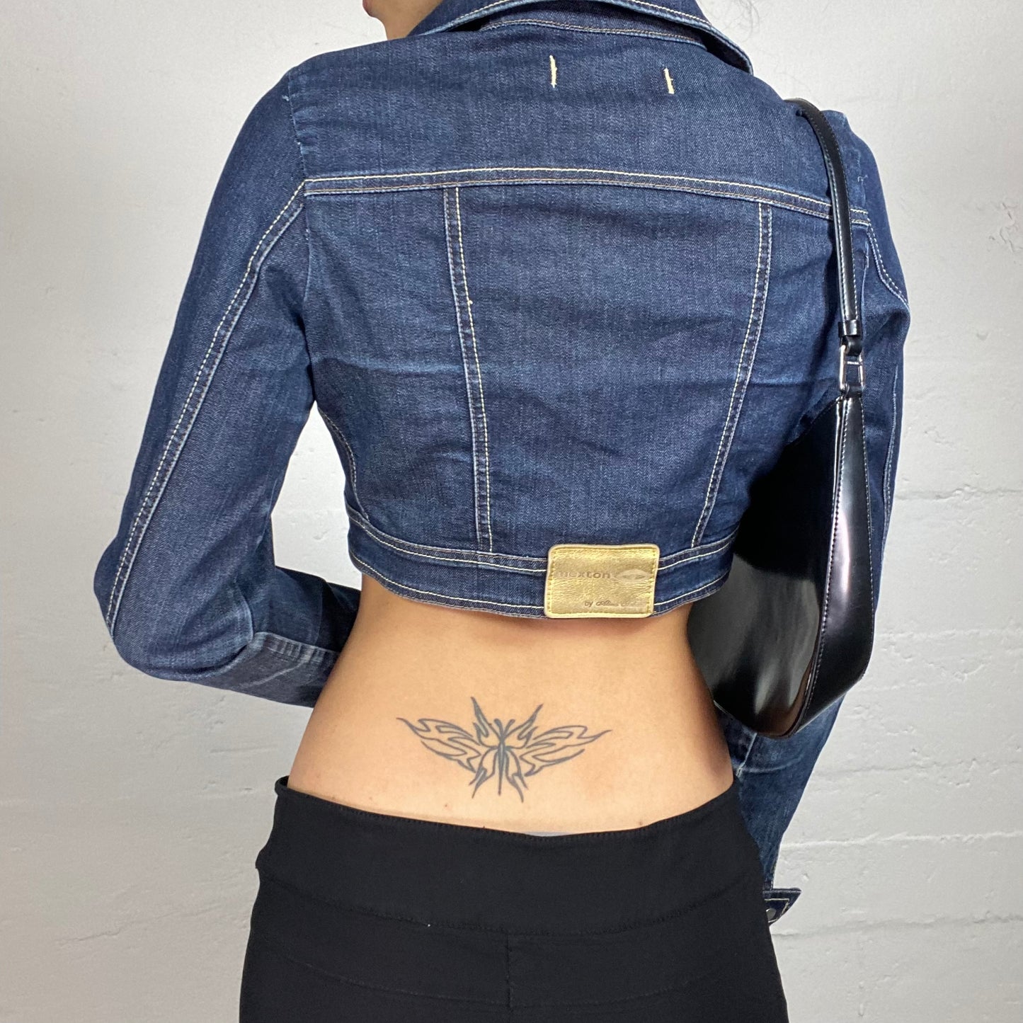 Vintage 2000's Hip-Hop Blue Denim Button Up Cropped Jacket (S)