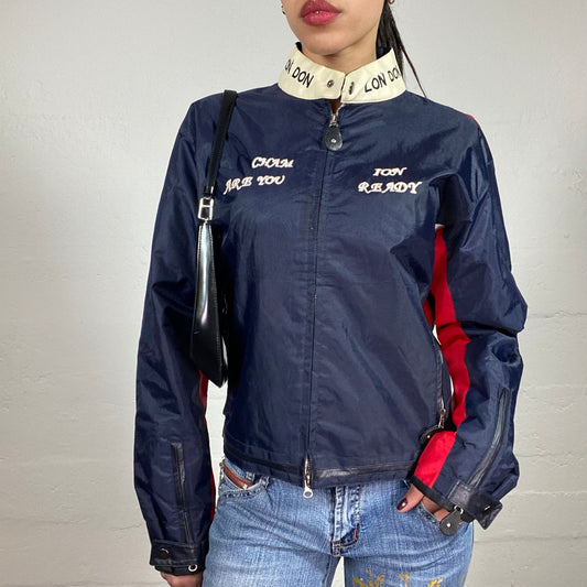 Vintage 90’s Biker Windbreaker Multicoloured Bomber Fit Jacket with Belt Side Details (S)