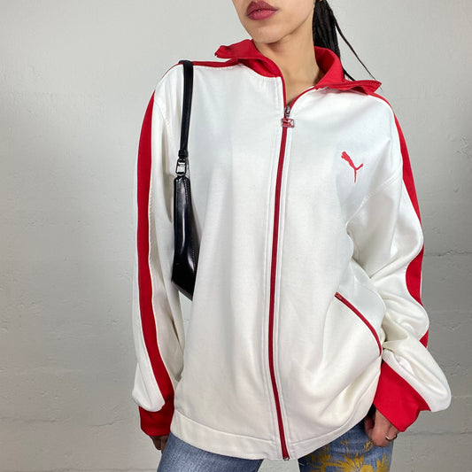 Vintage 90’s Puma Streetwear Skater Girl White and Red Zip Up Pullover (XL)
