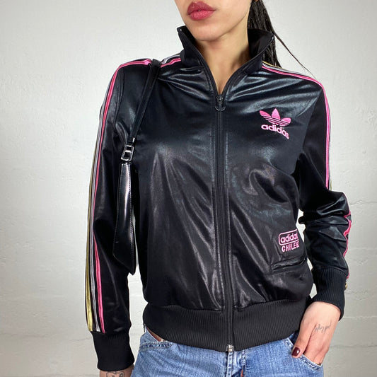 Vintage 80's Style Adidas Popstar Shimmer Black Zip Up with Pink Accents and Back Logo Embroidery (40)