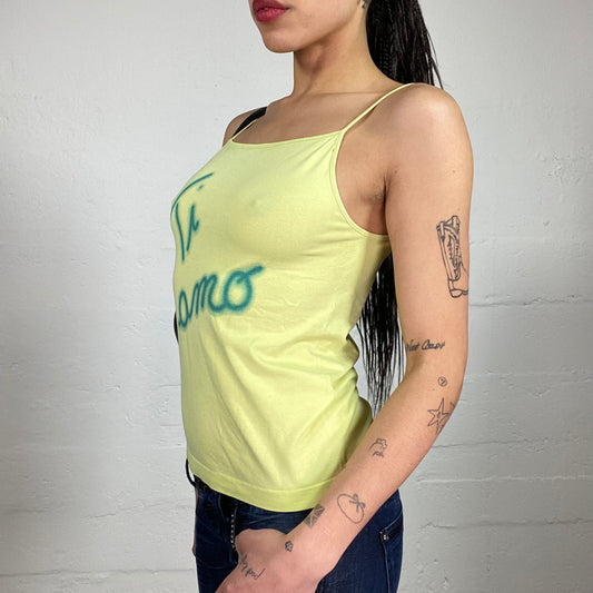 Vintage 2000’s Sporty Lemon Yellow Cami Top „Ti Amo“ Typography Printed Cami Top (M)