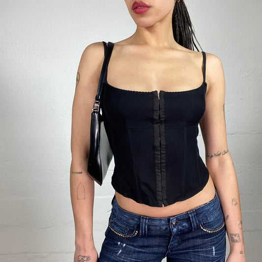 Vintage 90’s Classy Coquette Black Corset Cami Top with Front Closing (S)