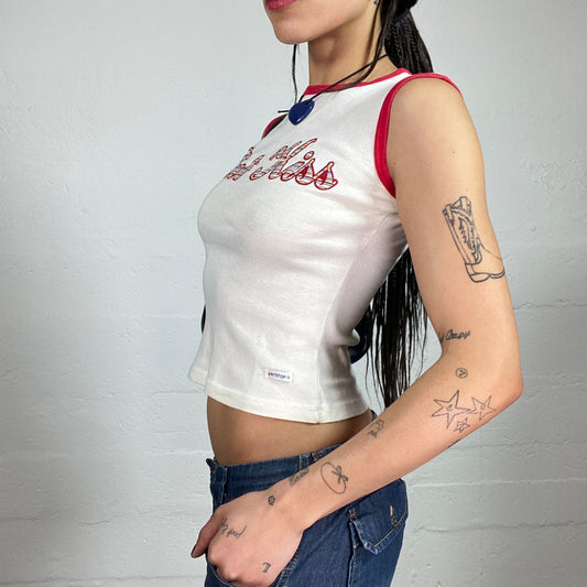 Vintage 2000’s Summer White „Sweet Kiss“ Tank Top with Red Trim (S)