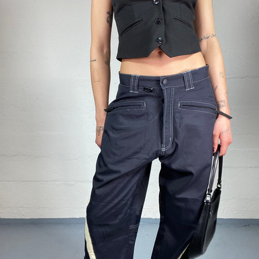 Vintage 2000’s Skater Girl Navy Blue Low Rise Baggy Pants with White Print Details (S)