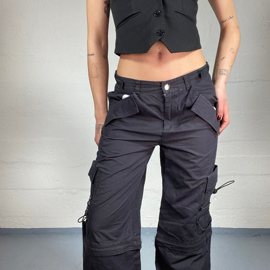 Vintage 2000’s Hip-Hop Black Baggy Pants with Side Rubber Binding (M/L)