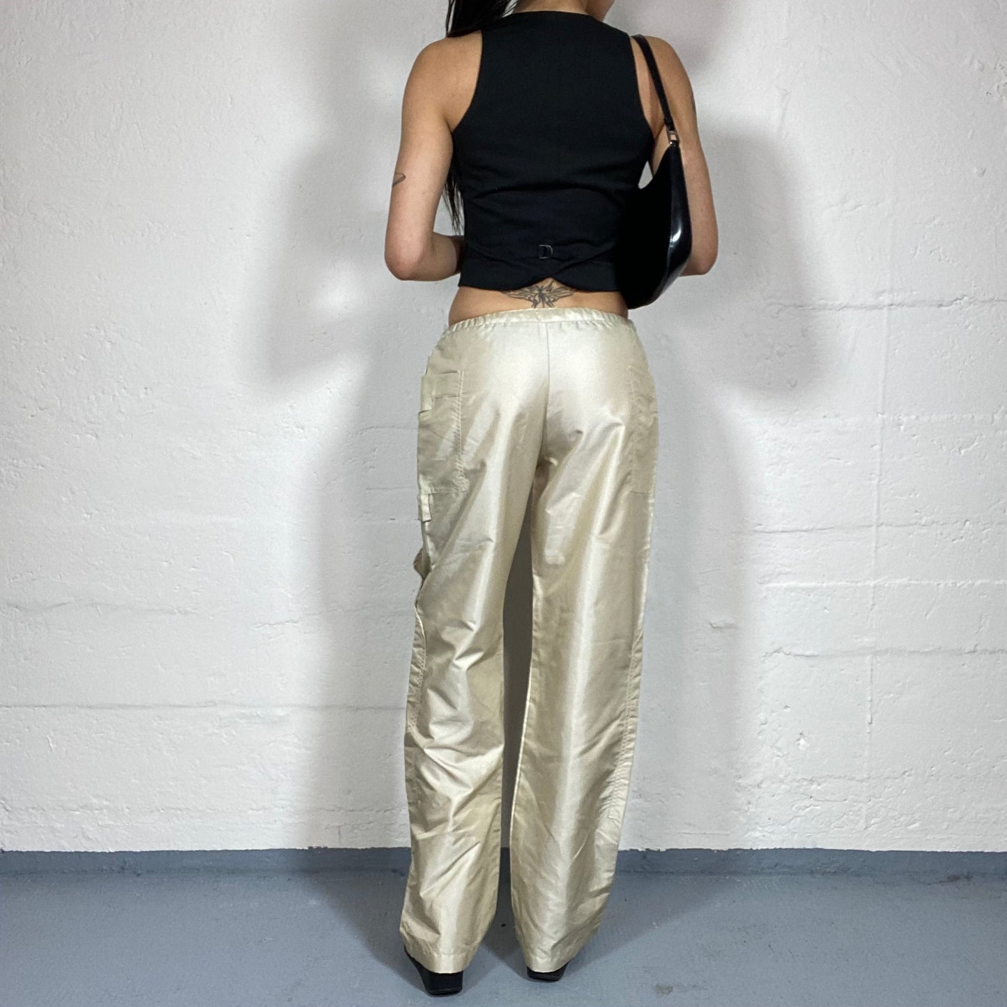 Vintage 2000’s Hip Hop Girl Milky Colour Shimmery Baggy Pants with Waist Rubber (S)