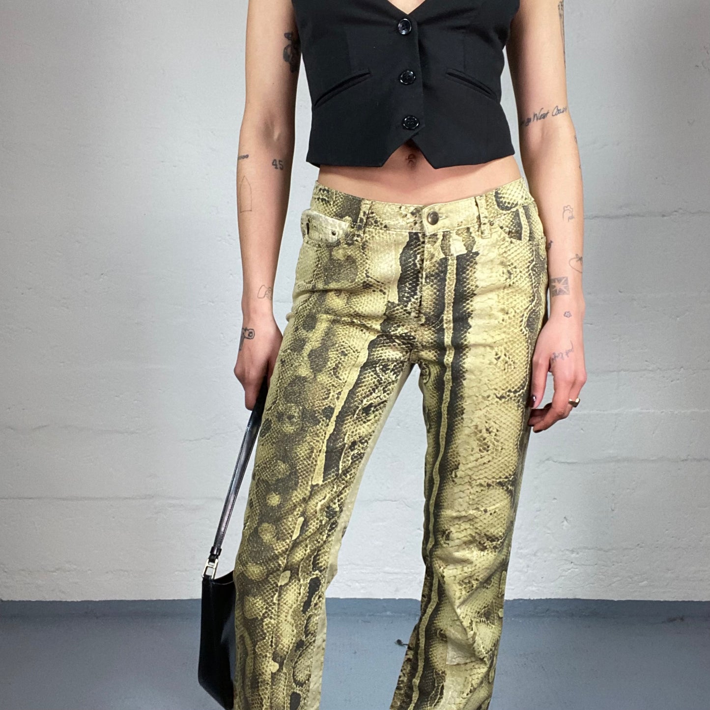 Vintage 2000’s Just Cavalli Snake Skin Effect Khaki Beige Straight Fit Middle Waist Pants (M)