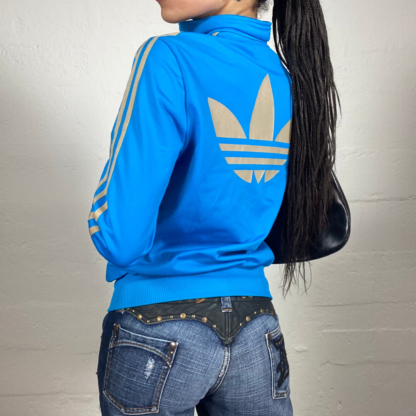 Vintage 2000's Archive Adidas Aquamarin Blue Zip Up Pullover with Contrast Back Logo (M)