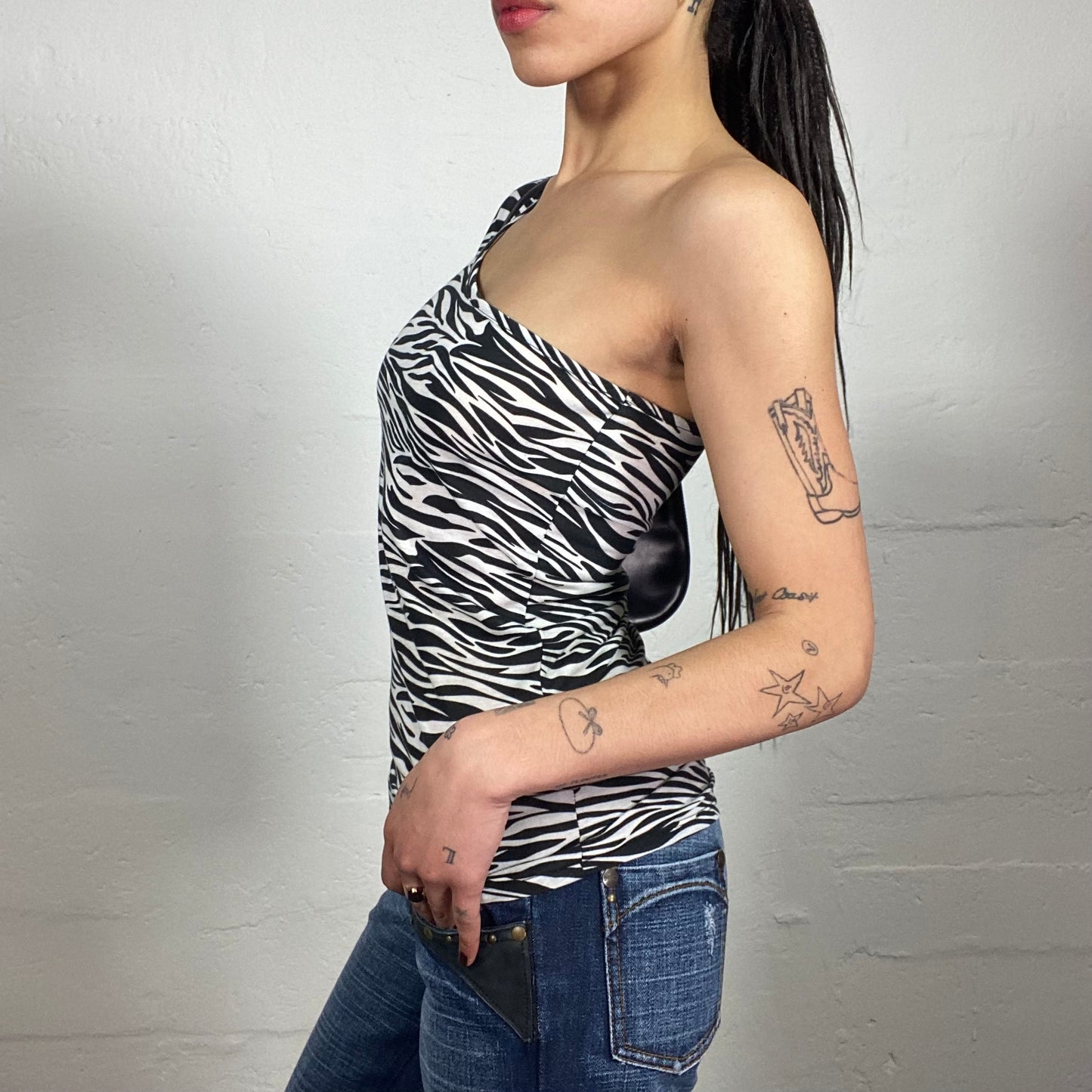 Vintage 2000's Morgan Classy Night Out One Shoulder Draped Animal Print Top (S)