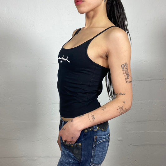 Vintage 2000's Archive Reebok Black Mini Cami Top with Contrast White Logo Print (M)