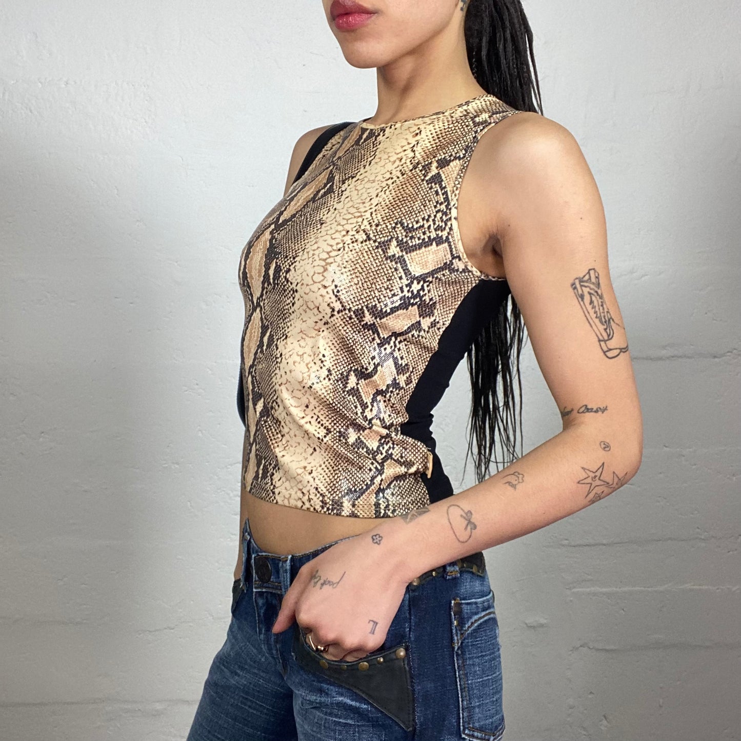 Vintage 2000's Morgan Clubwear Snake Skin Printed Tank Top with Black Back (S)