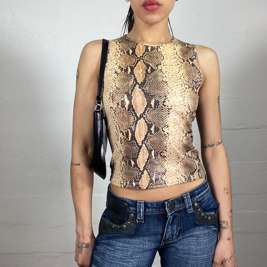 Vintage 2000's Morgan Clubwear Snake Skin Printed Tank Top with Black Back (S)