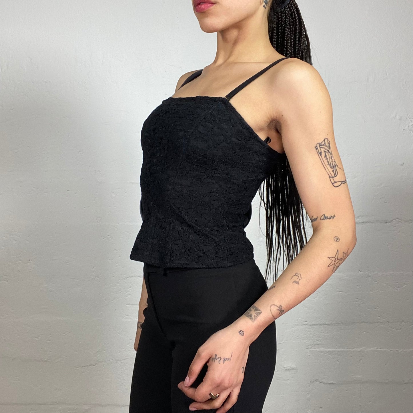 Vintage 2000's Coquette Classy Black Lace Corset Style Top (S)