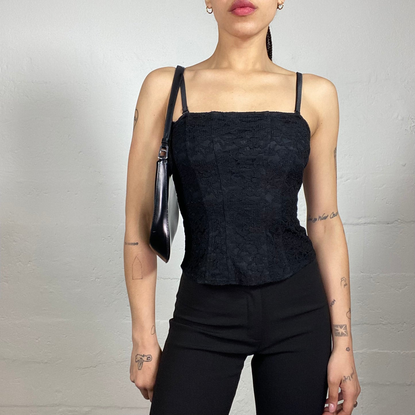 Vintage 2000's Coquette Classy Black Lace Corset Style Top (S)
