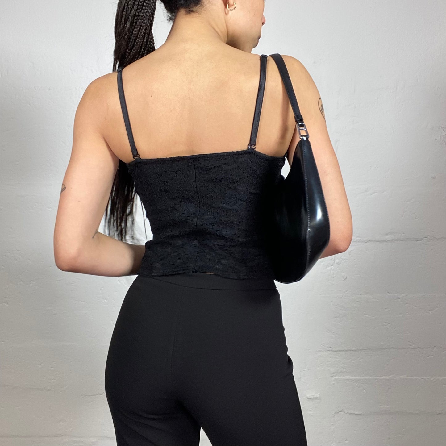 Vintage 2000's Coquette Classy Black Lace Corset Style Top (S)