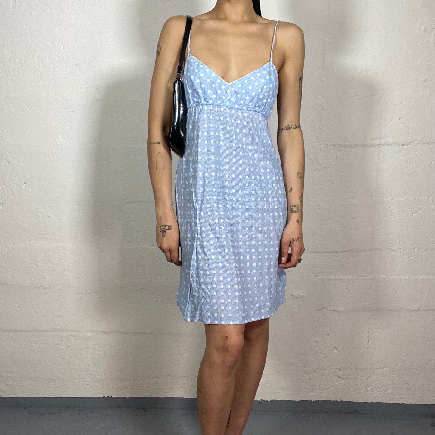 Vintage 2000's Countryside Summer Baby Blue Polka Dot Printed Cami Dress (M)