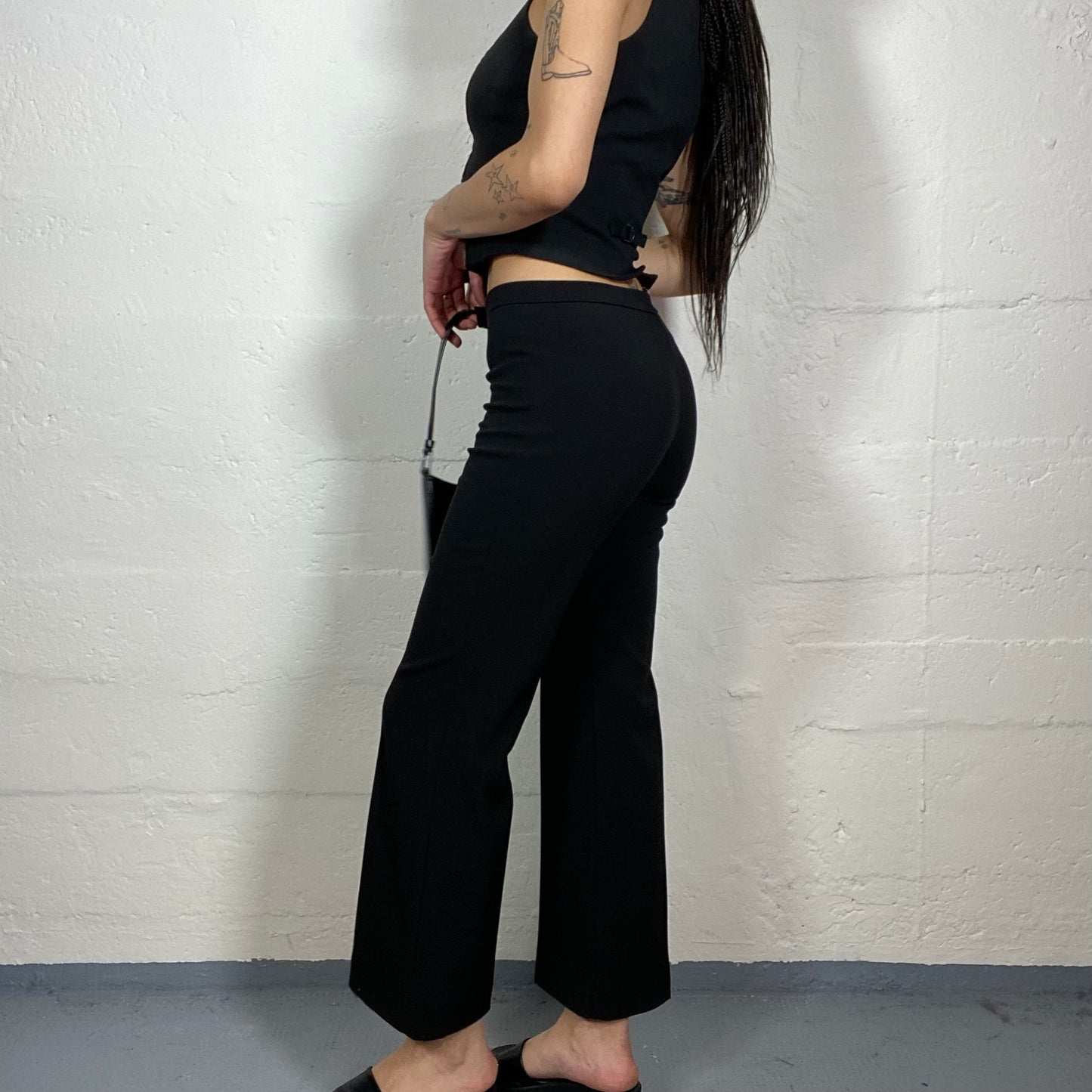 Vintage 2000's Office Siren Black Middle Waist Classy Wide Leg Pants (M)