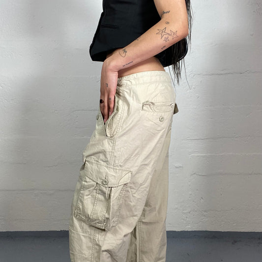 Vintage 2000's Archive Puma Hip-Hop Girlie Light Beige Baggy Cargo Pants with Big Pockets (S)