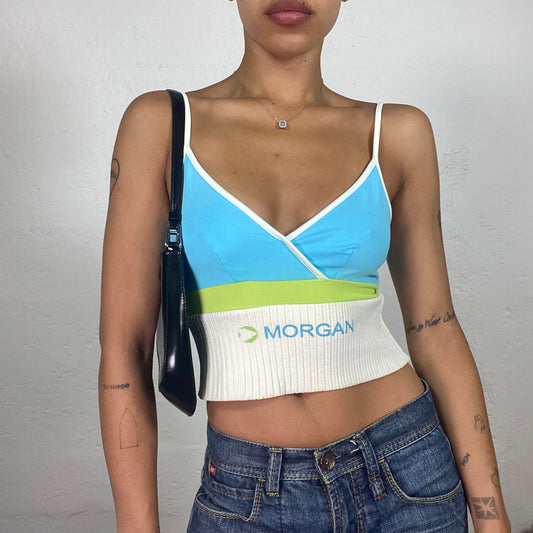 Vintage 2000's Morgan Sporty White Blue and Green Mini Cropped Cami Top (S)